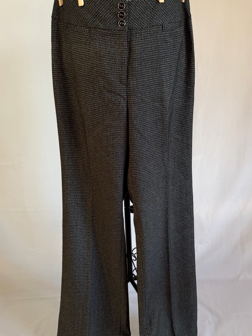 White House Black Market Women's Wide-Leg Dress Pants in Charcoal Houndstooth
